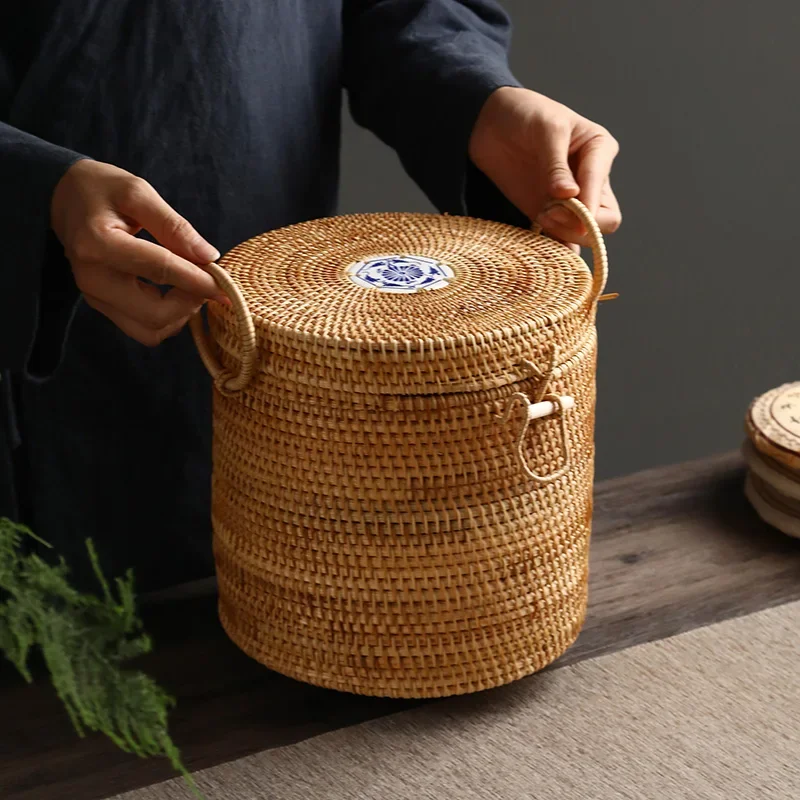 Food Snacks That Are Green - Handgeweven Rotan Thee-opbergdoos Met Deksel Groene